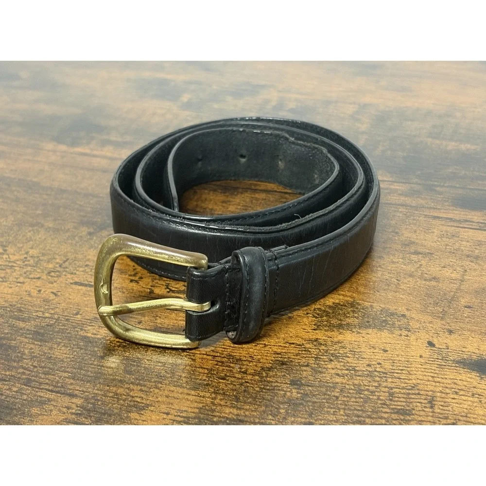 Hickory Creek Oil Tanned Leather Belt Black Size 34 Gold Tone Buckle